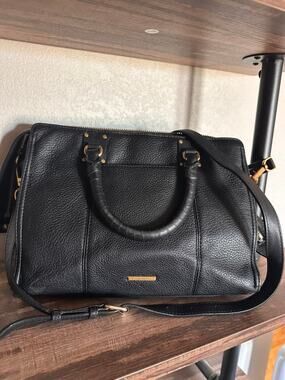 Rebecca Minkoff Black Pebbled Leather Regan Satchel | Convertible Crossbody Bag